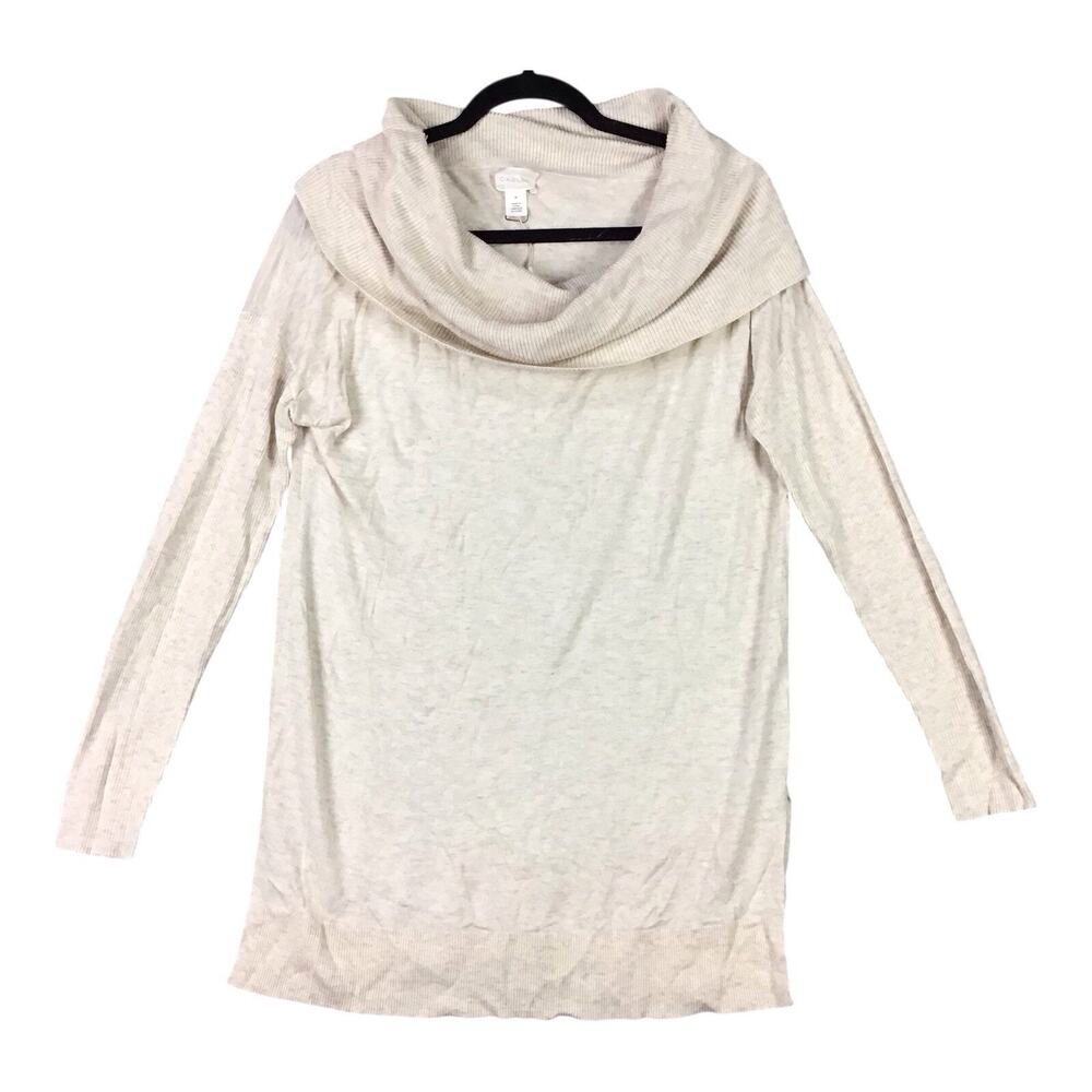 Caslon Women’s Sweater Medium Beige Cream Long Tunic Turtleneck Pullover NWOT